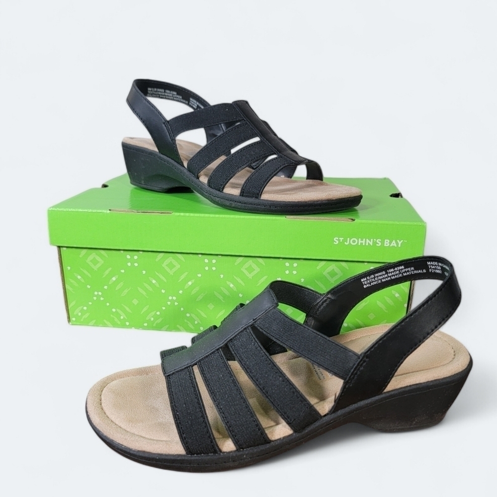 St. John's Bay Black Stretchy Straps Slip On Sandals Size 8
